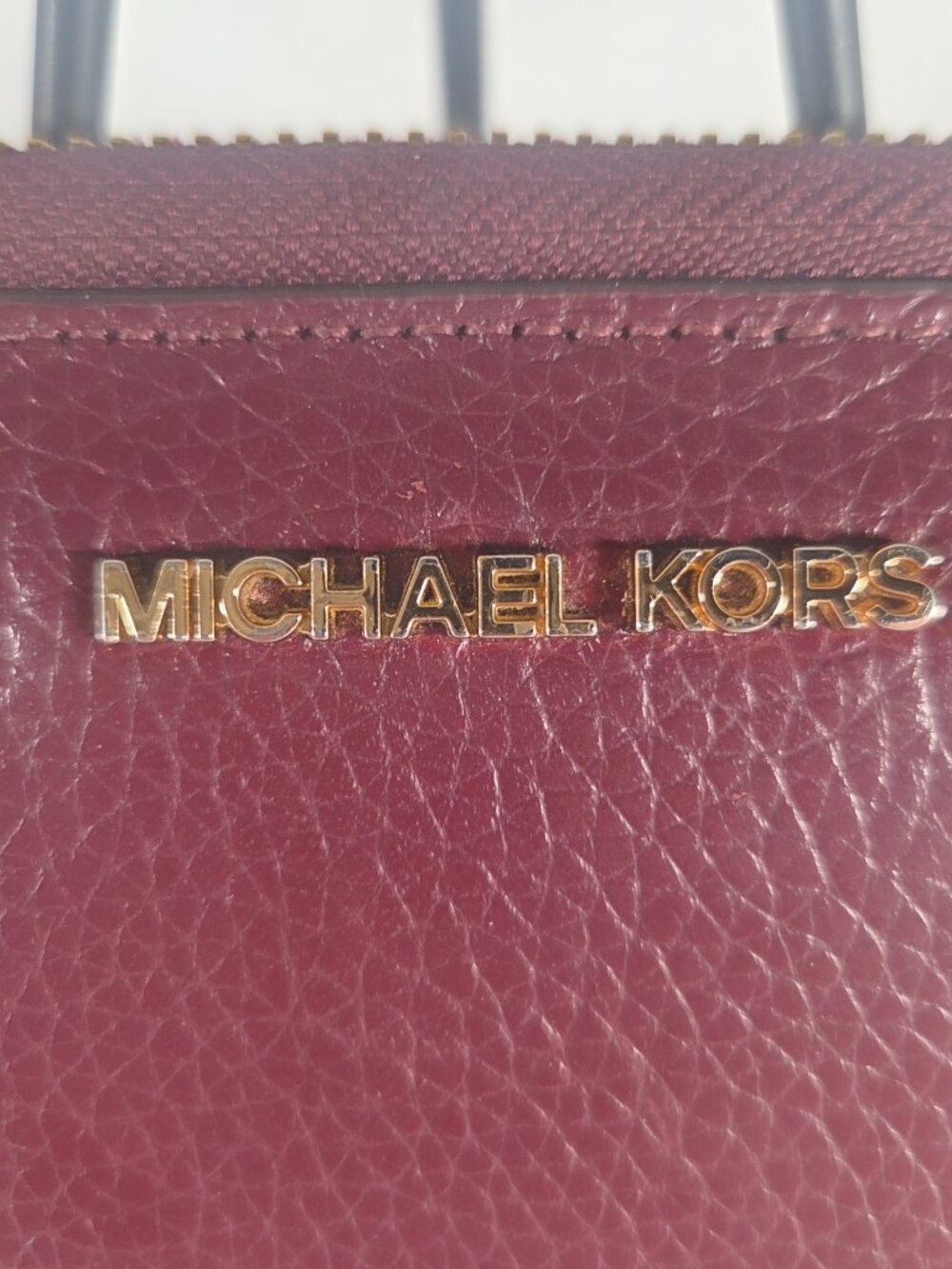 Michael Kors Adele Double Zip Pebbled Leather Wristlet Wallet - Burgundy - Picture 2 of 5